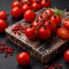 Delicious fresh cherry tomatoes on the branches as an ingredient Pomodoro Baxter semi